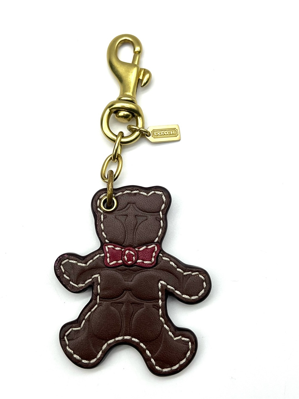 Coach Vintage Signature Embossed Leather Teddy Bear Bag Charm Key Fob - Rare!